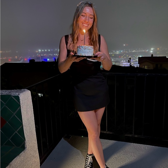 Open Back Mini Dress with Pearl Neckline - Picture 2 of 4